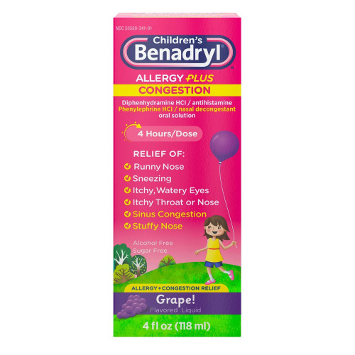 J & J Healthcare Systems 50580034101 - Children's Allergy Relief Children’s BENADRYL® Allergy Plus Congestion 12.5 mg - 5 mg Strength Liquid 4 oz. J & J Healthcare Systems 50580034101 - Children's Allergy Relief Children’s BENADRYL® Allergy Plus Congestion 12.5 mg - 5 mg Strength Liquid 4 oz.