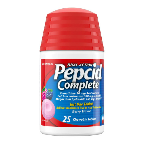 J & J Healthcare Systems 71683729125 - Antacid Pepcid® Complete 800 mg - 165 mg - 10 mg Strength Chewable Tablet 25 per Bottle J & J Healthcare Systems 71683729125 - Antacid Pepcid® Complete 800 mg - 165 mg - 10 mg Strength Chewable Tablet 25 per Bottle