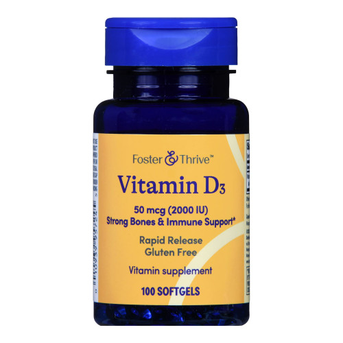 McKesson 1093995724 - Vitamin Supplement Foster & Thrive™ Vitamin D3 2,000 IU Strength Softgel 100 per Bottle
