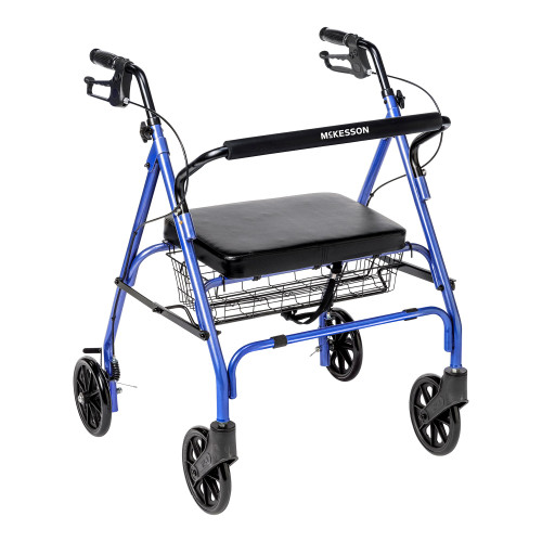 McKesson 146-10215BL-1 - Bariatric 4 Wheel Rollator McKesson Blue Adjustable Height / Folding Steel Frame