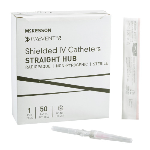 McKesson 380233 - Peripheral IV Catheter McKesson Prevent® R 20 Gauge 1 Inch Straight Hub Non Blood Control Push Button Safety