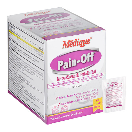 Medique Products 22833 - Pain Relief Pain-Off® 250 mg - 250 mg - 65 mg Strength Acetaminophen / Aspirin / Caffeine Tablet 100 per Box Medique Products 22833 - Pain Relief Pain-Off® 250 mg - 250 mg - 65 mg Strength Acetaminophen / Aspirin / Caffeine Tablet 100 per Box