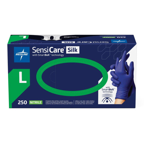 Medline MDSXB7586 - Exam Glove SensiCare® Silk Large NonSterile Nitrile Standard Cuff Length Textured Fingertips Dark Blue Chemo Tested
