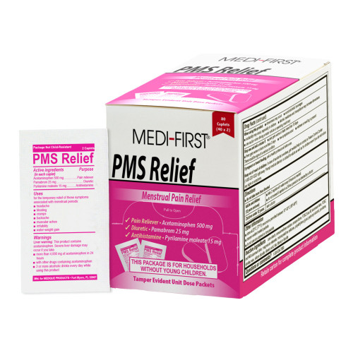 Medique Products 82380 - Pain Relief PMS Relief 500 mg - 25 mg - 15 mg Strength Acetaminophen / Pamabrom / Pyrilamine Maleate Caplet 80 per Box Medique Products 82380 - Pain Relief PMS Relief 500 mg - 25 mg - 15 mg Strength Acetaminophen / Pamabrom / Pyrilamine Maleate Caplet 80 per Box