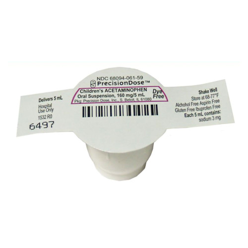 Precision Dose Inc 68094006162 - Children's Pain Relief 160 mg / 5 mL Strength Acetaminophen Oral Suspension 30 per Case