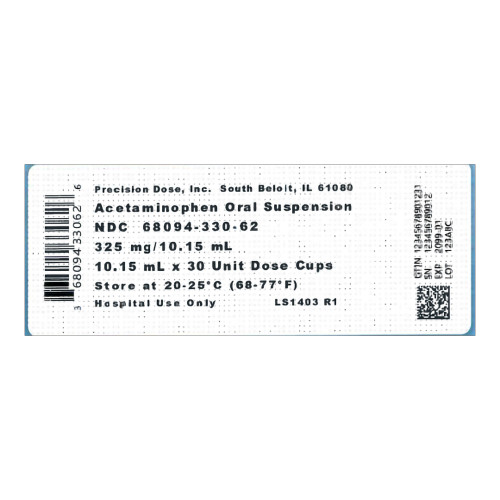Precision Dose Inc 68094033062 - Children's Pain Relief 325 mg / 10.15 mL Strength Acetaminophen Oral Suspension 30 per Case