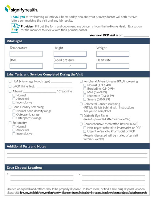Safecor Health PROVIDERCHKLIST - Check List Form Signify Health® PCP Screening 8 X11 Inch