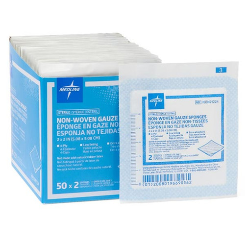 Medline Standard Non-Woven Gauze Sponges, 4-Ply, 4" x 4", Sterile 10's