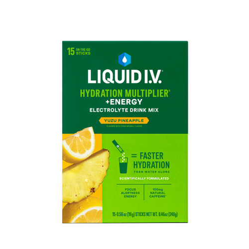 Liquid IV Electrolyte Drink Mix + Energy, Yuzu Pineapple , 15 ct