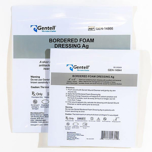 Gentell Bordered Foam Ag Dressing, 4" x 4"