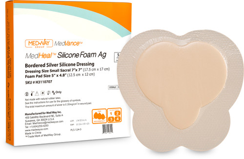 CuraVance Bordered Silver Silicone Foam Sacral 7" X 7" Dressing, 5" X 5" Pad
