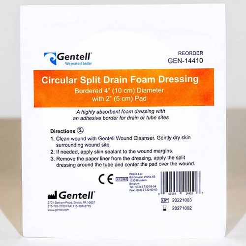 Gentell Bordered Circular Foam Split Drain Dressing, 4"