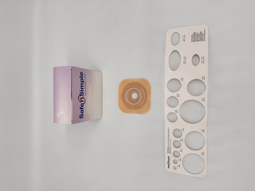 Safe N Simple 4-1/4" x 4-1/4" 2-Piece Wafer, Standard Wear, With Tape Collar, Beige, 45mm, 1-3/4" Flange, 7/8" Precut Stoma Opening