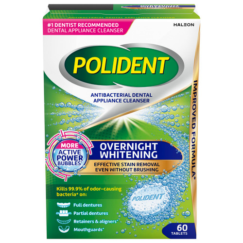 Polident Overnight Whitening Antibacterial Dental Appliance Cleanser Tablets, 60 Count - REPLACES GSK310158034476