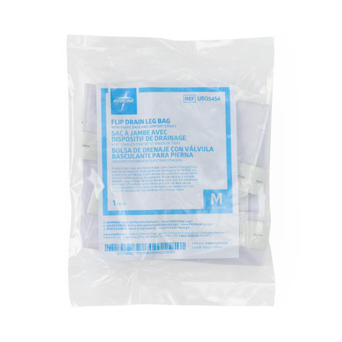 Medline URO5454 - Urinary Leg Bags with Elastic Straps, Flip-Drain Spout, Size M, 20 oz.