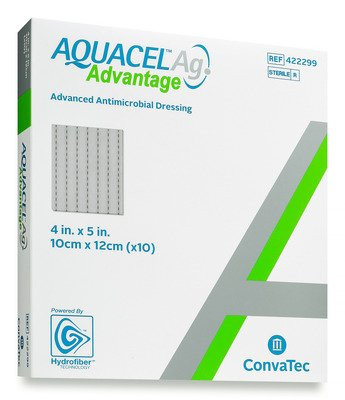 hydrofiber dressing Convatec US Aquacel 8x12" Rectangle 5/Bx ConvaTec AQUACEL Hydrofiber Ribbon Dressing with Strengthening Fiber 3/4 x 18 Size Highly Absorbent Convatec Aquacel Ag Burn Hydrofiber