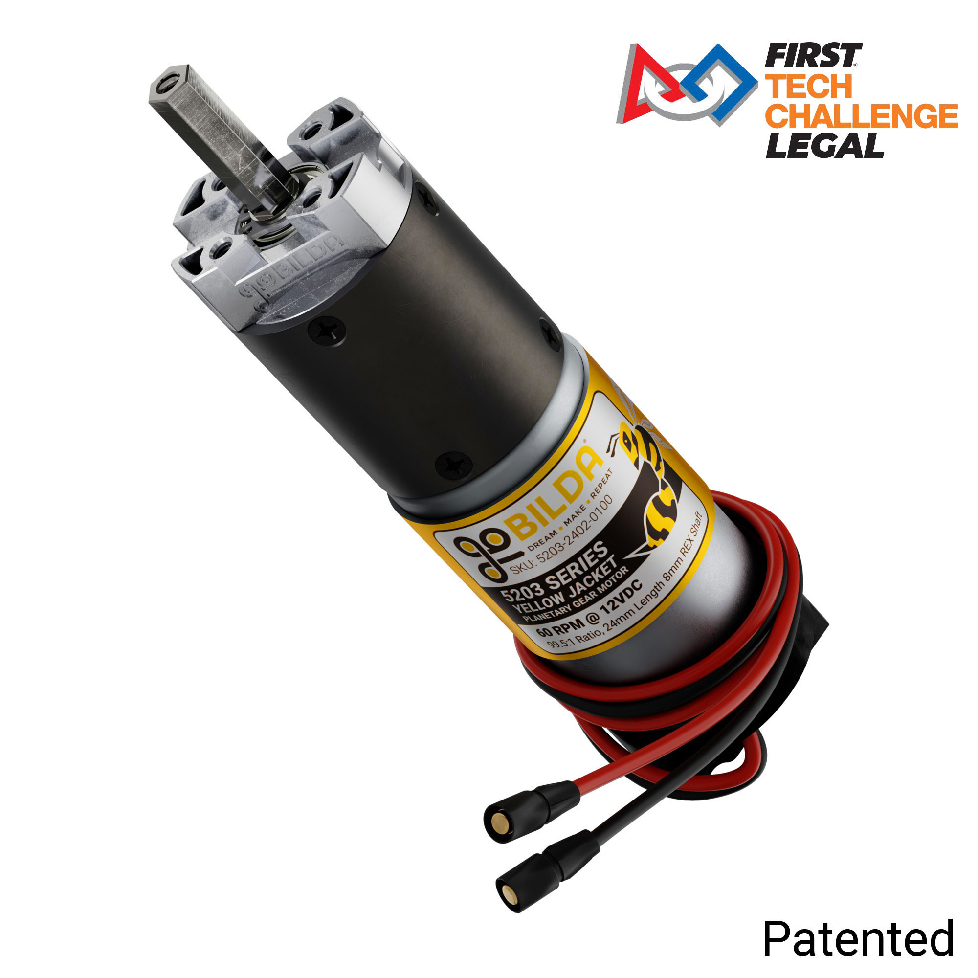 5203 Series Yellow Jacket Planetary Gear Motor (99.5:1 Ratio, 24mm