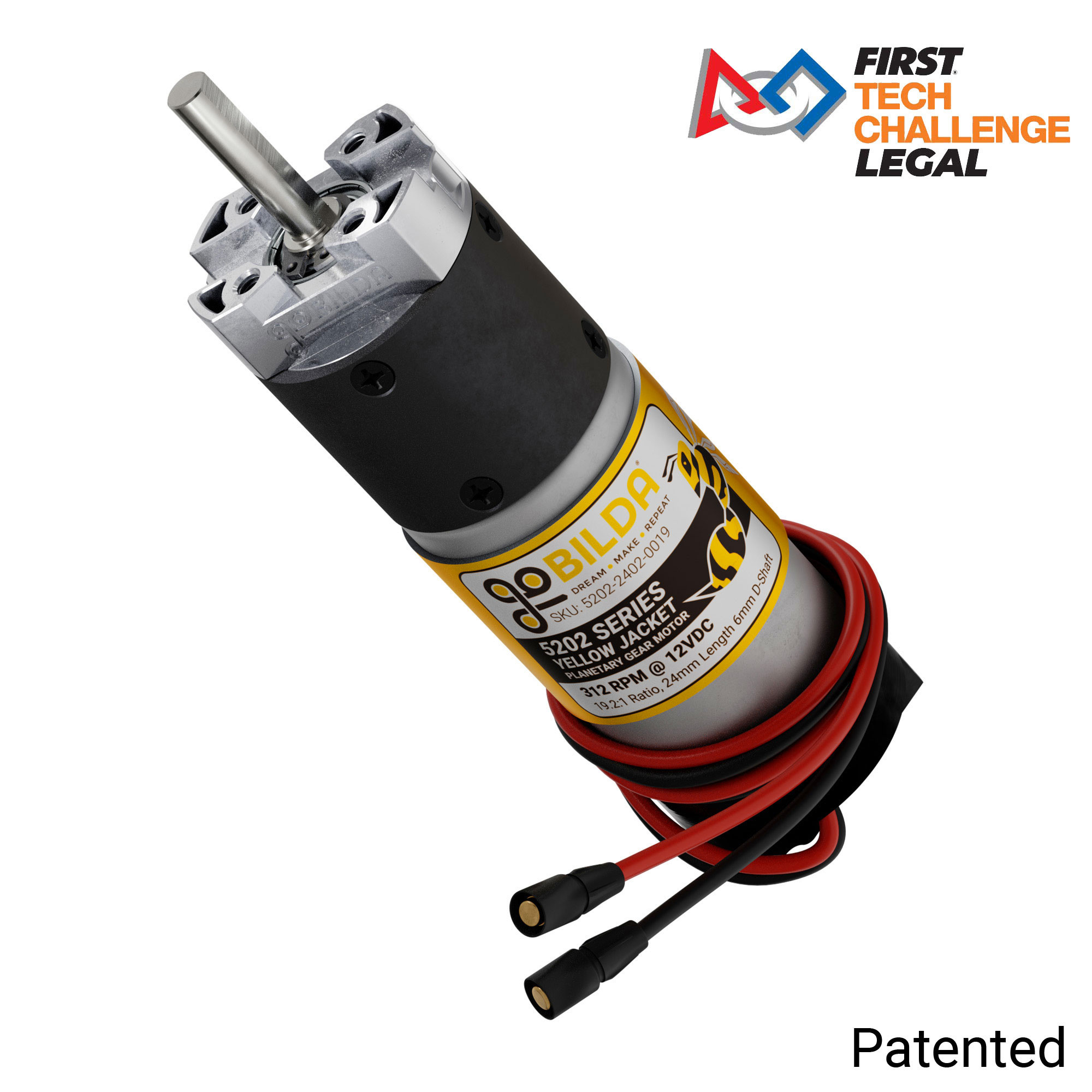 5202 Series Yellow Jacket Planetary Gear Motor (19.2:1 Ratio, 24mm