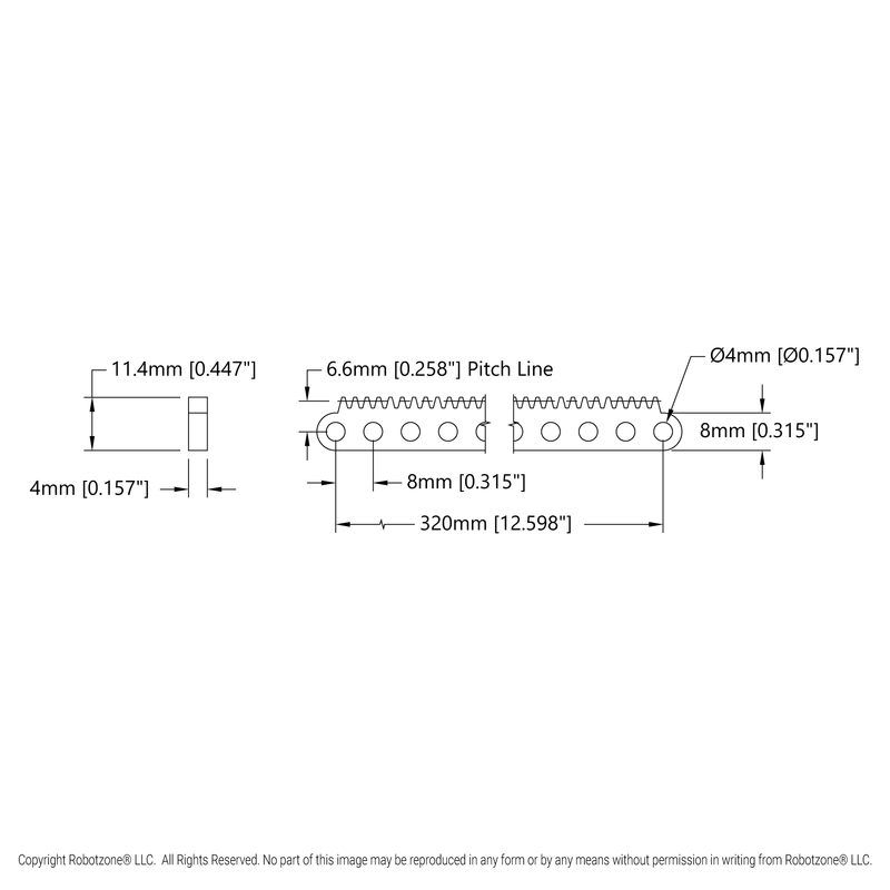 Acetal MOD 0.8 Gear Rack (118 Tooth, 41 Hole) - goBILDA®