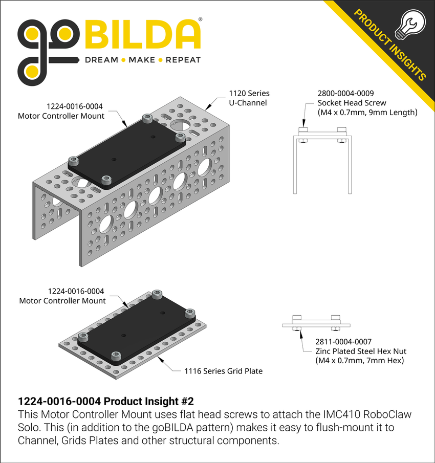 Motor Controller Mount for Basic Micro RoboClaw 1x60A goBILDA®