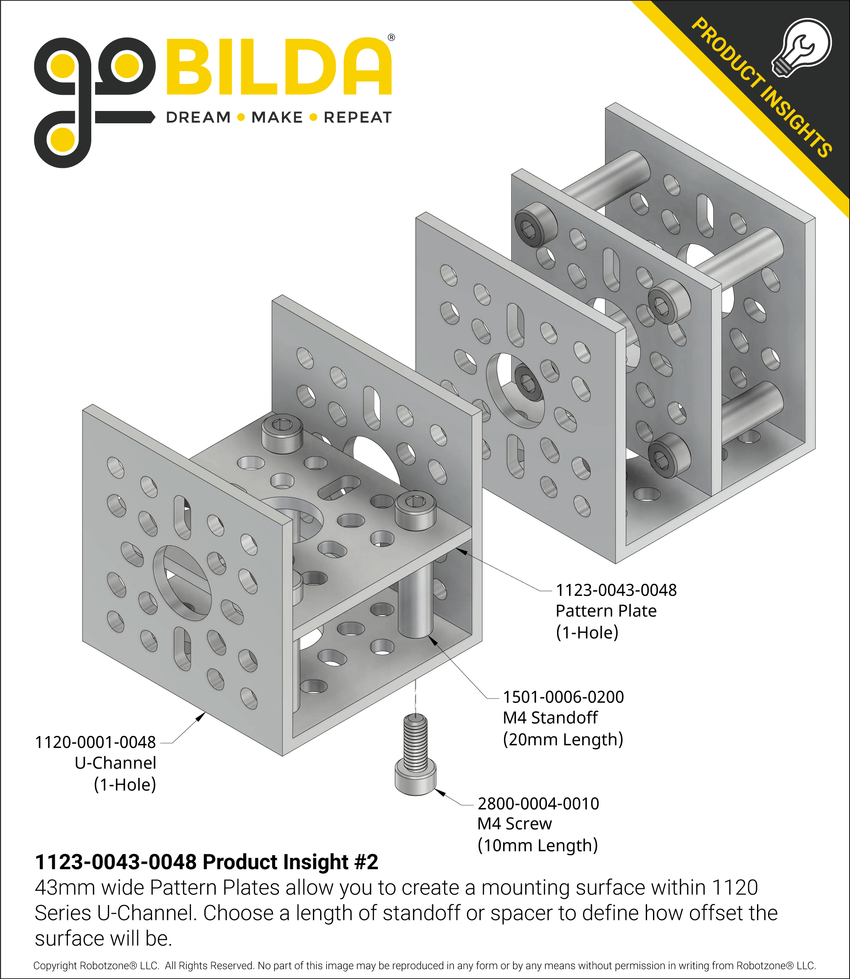 1123 Series Pattern Plate (1 x 1 Hole, 43 x 48mm) - goBILDA®
