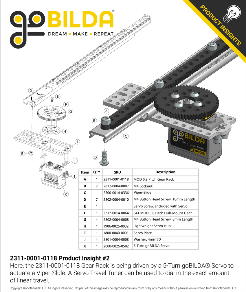 Acetal MOD 0.8 Gear Rack (118 Tooth, 41 Hole) - goBILDA®