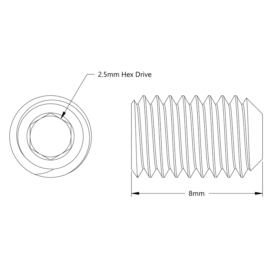 2806 Series Black Oxide Steel Cup-Point Set-Screw (M5 x 0.8mm, 8mm Length) - 25 Pack