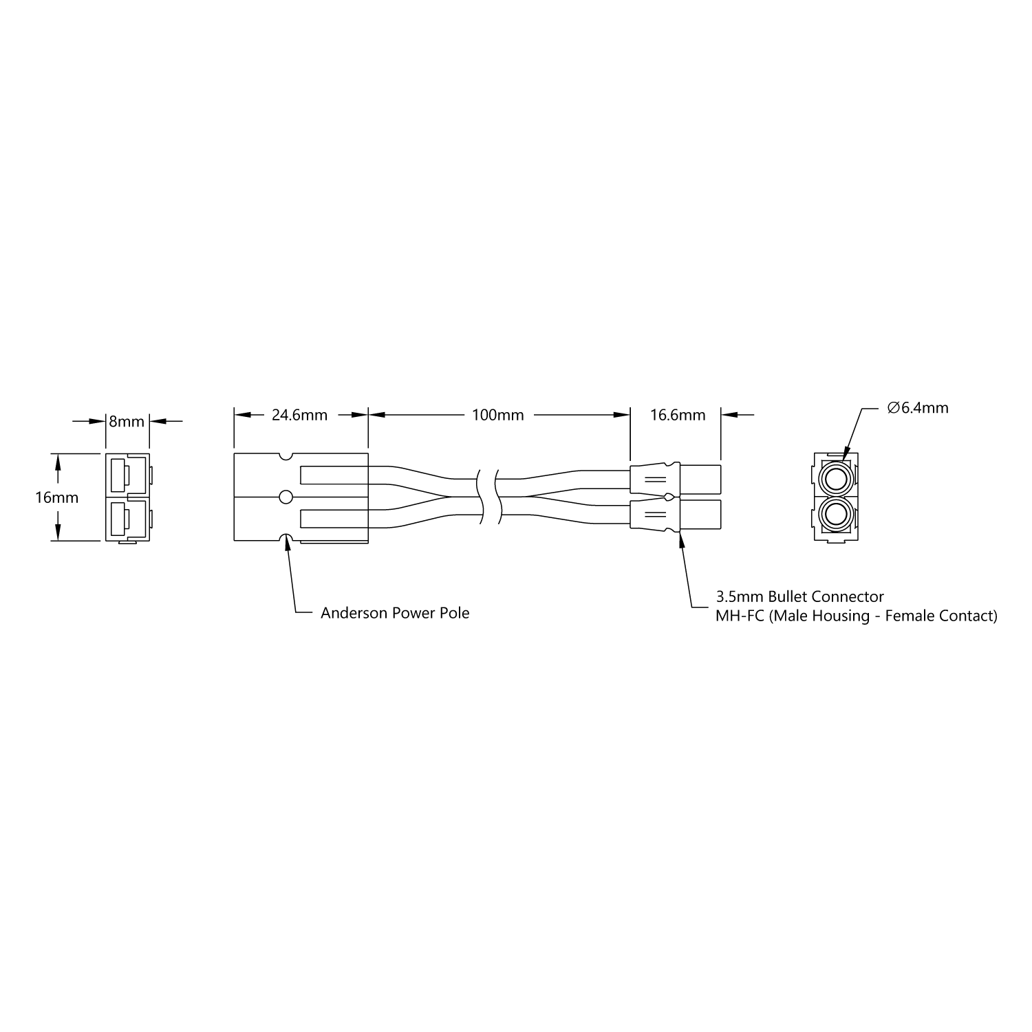 Anderson Powerpole to 3.5mm Bullet [MH-FC] Adaptor (100mm Length