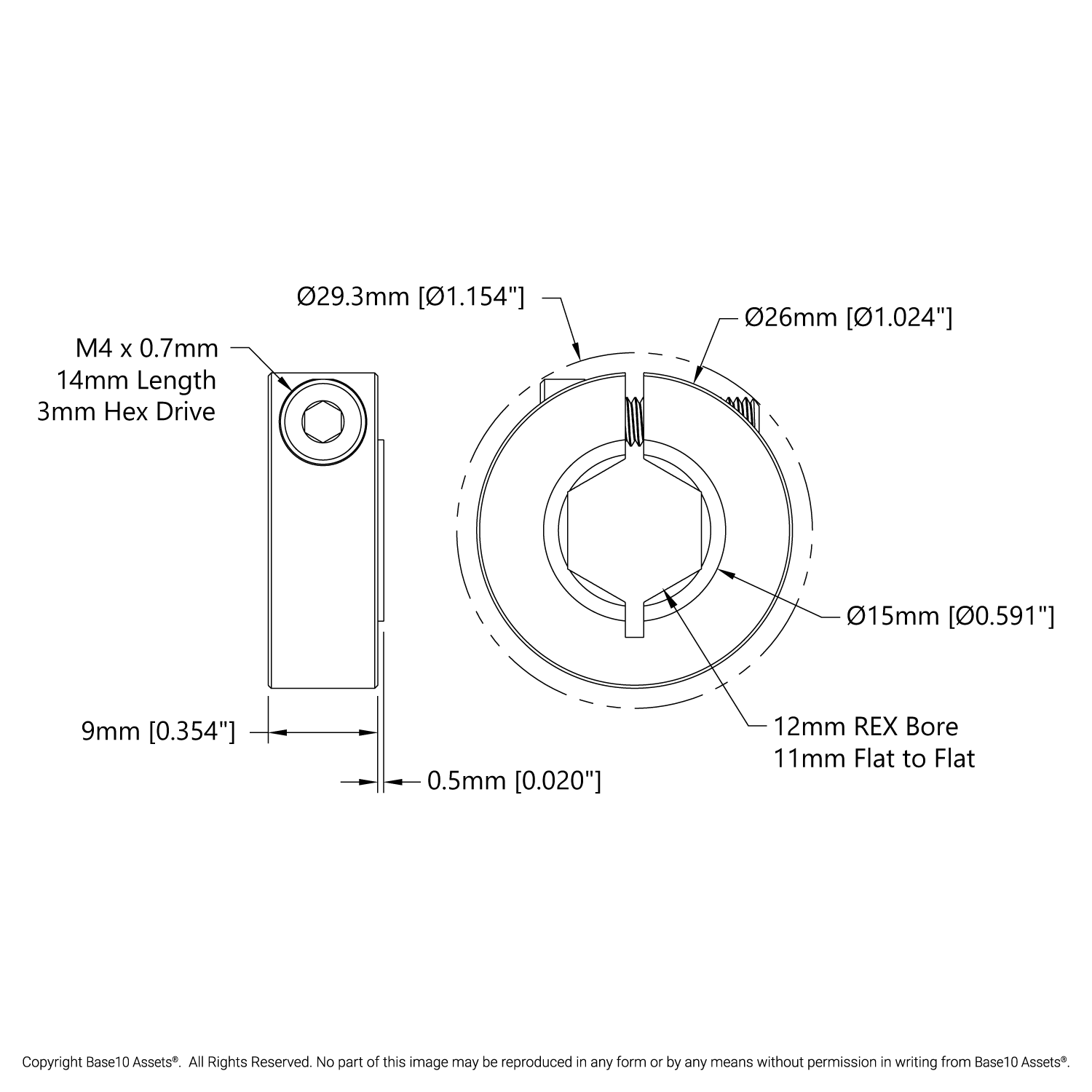 2910 Series Aluminum Clamping Collar (12mm REX™ ID x 26mm OD