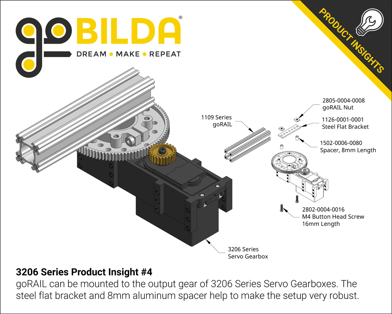 3206 Series Servo Gearbox (3:1 Ratio, Hitec HS-788HB Servo) - goBILDA®