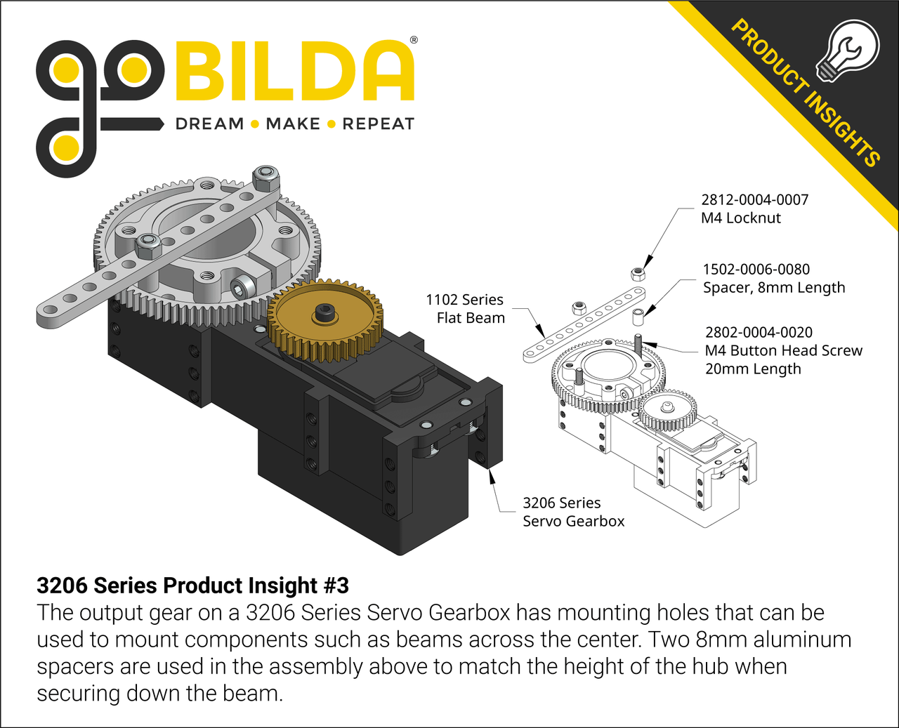 3206 Series Servo Gearbox (7:1 Ratio, Hitec HS-788HB Servo) - goBILDA®