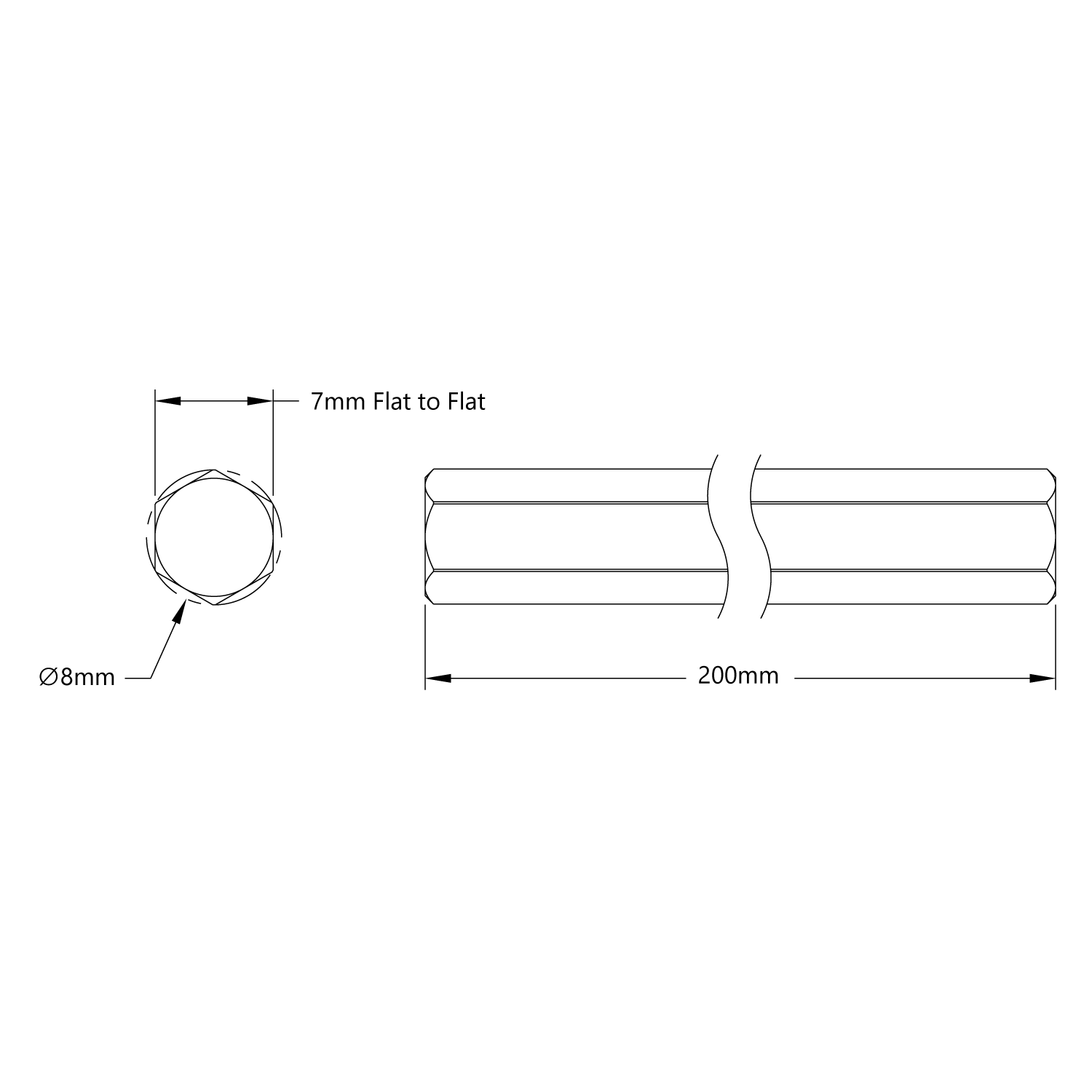 2102 Series Stainless Steel REX® Shaft (8mm Diameter, 200mm Length