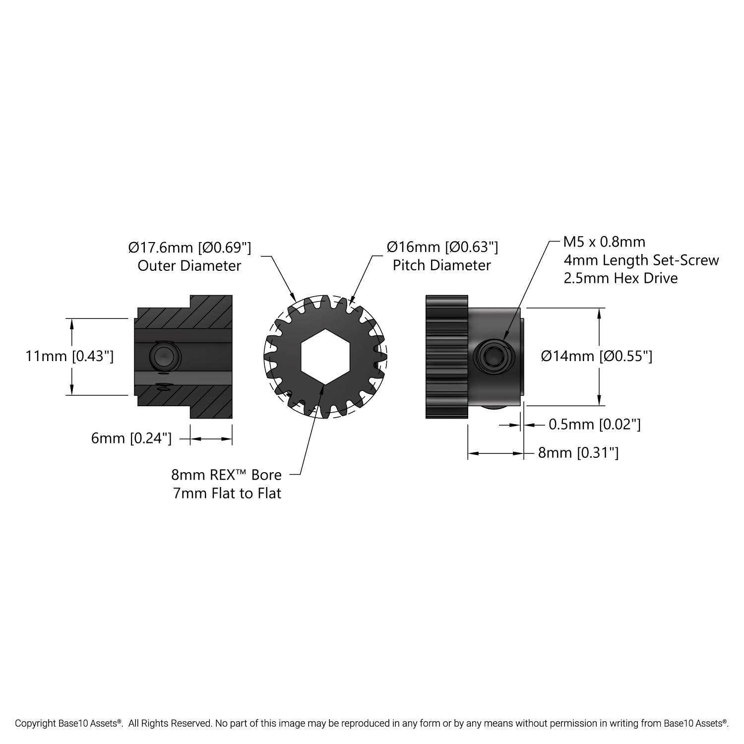 8mm Pitch Press-Fit Pinion Sprocket (8mm REX™ Bore, 8 Tooth