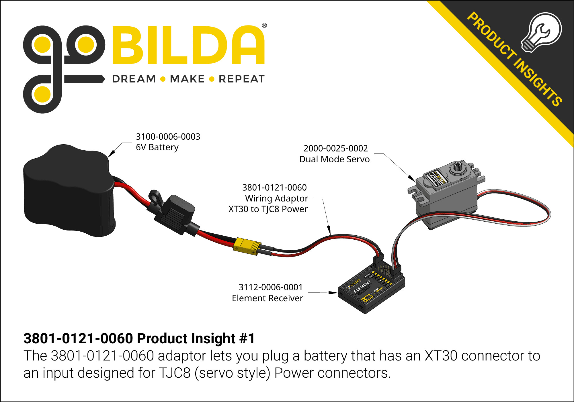 XT30 [FH-MC] to 2-Pos TJC8 Power Connector [MH-FC] Adaptor (60mm