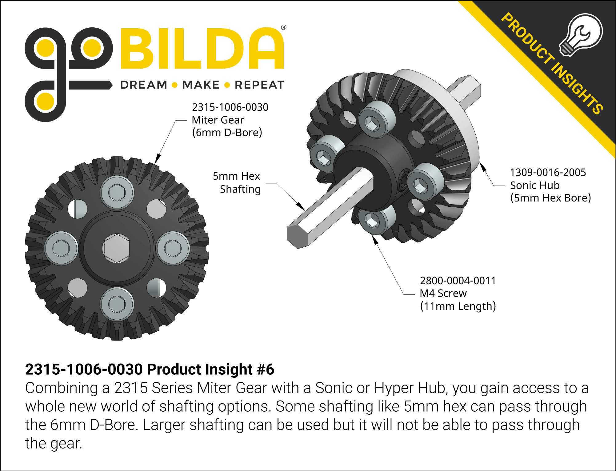 2315 Series, Steel Miter Gear (MOD 1.25, Set-Screw, 6mm D-Bore, 30