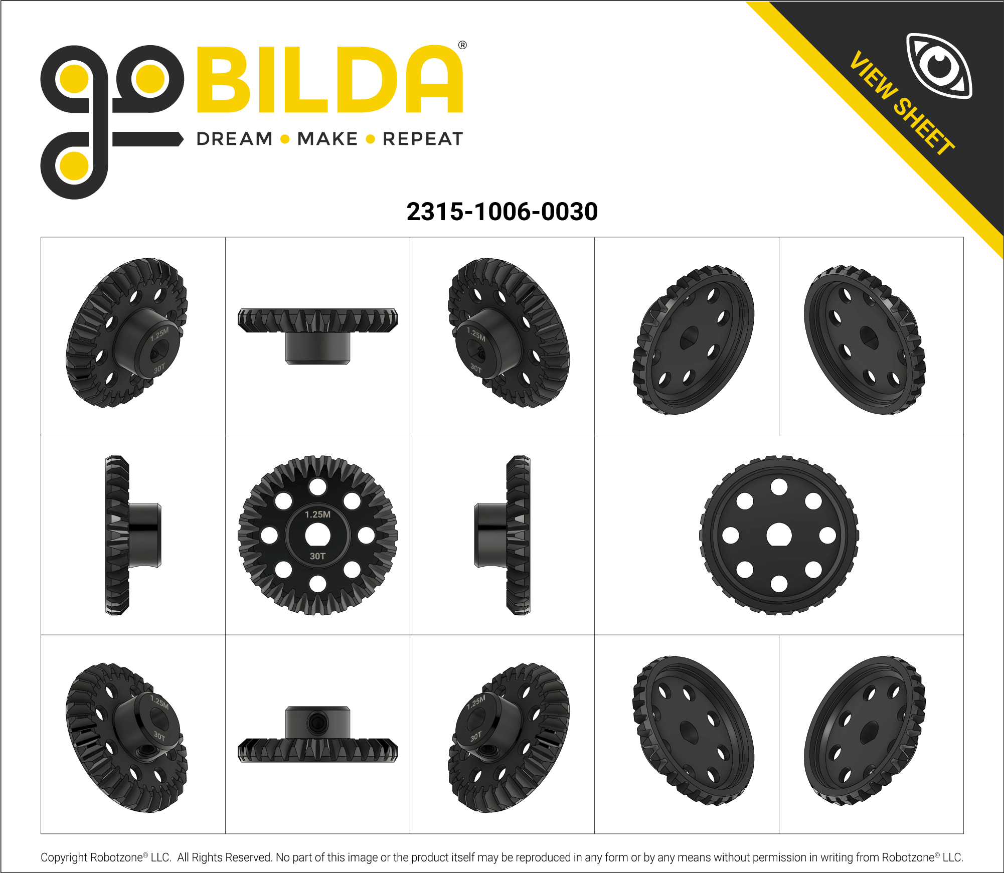 2315 Series, Steel Miter Gear (MOD 1.25, Set-Screw, 6mm D-Bore, 30