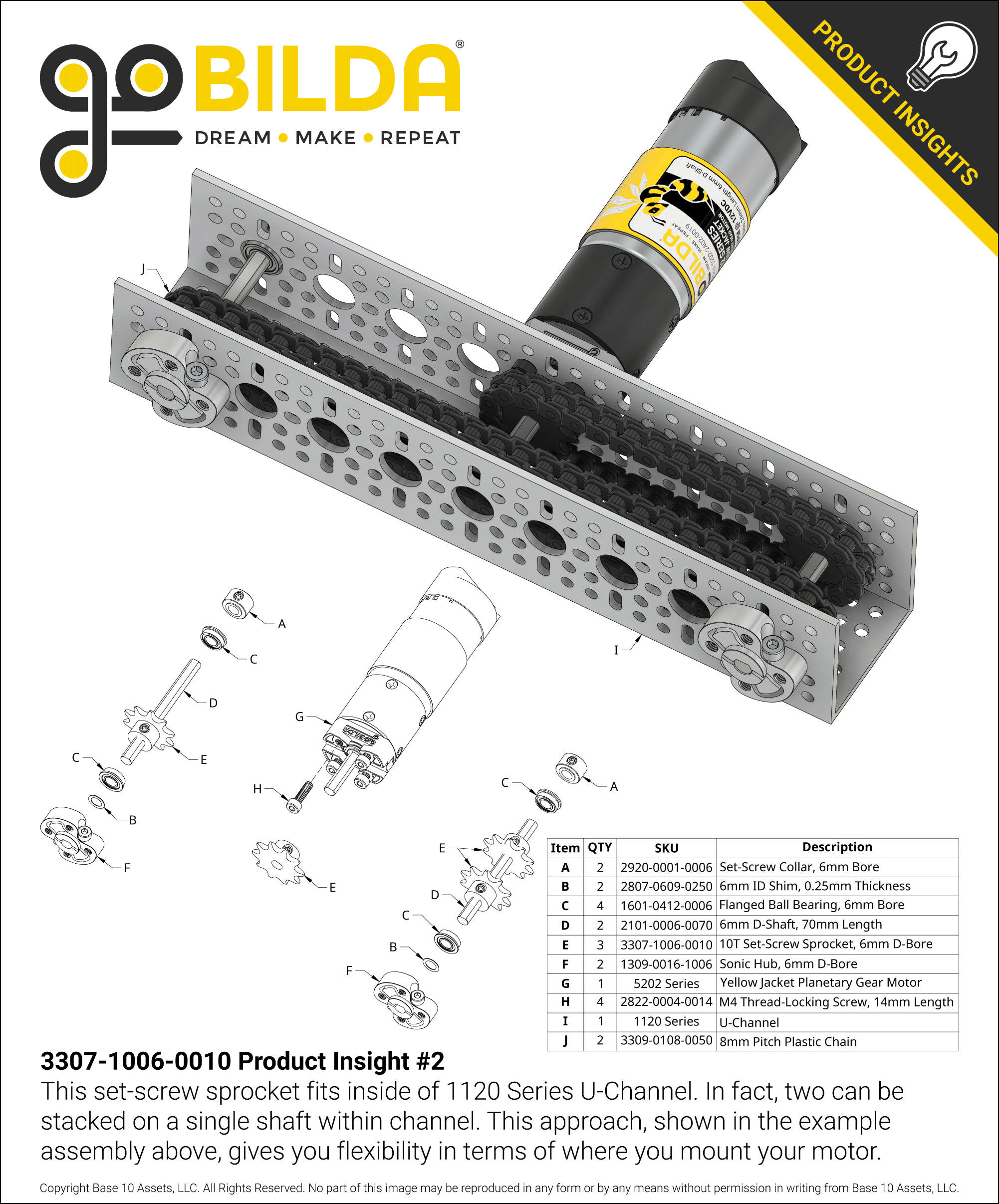 3307 Series 8mm Pitch Steel Set-Screw Sprocket (6mm D-Bore, 10