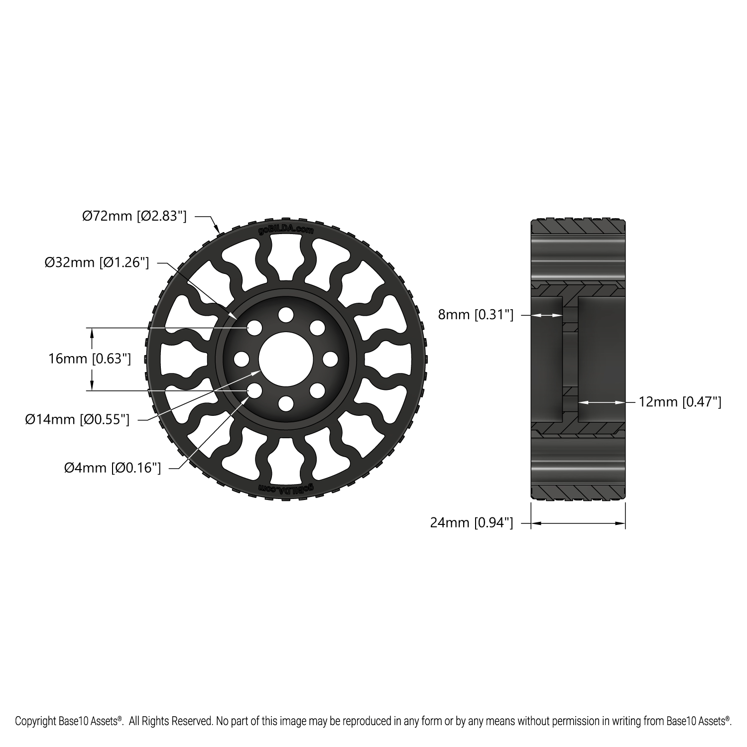 GripForce Gecko™ Wheel (14mm Bore, 72mm Diameter) - goBILDA®