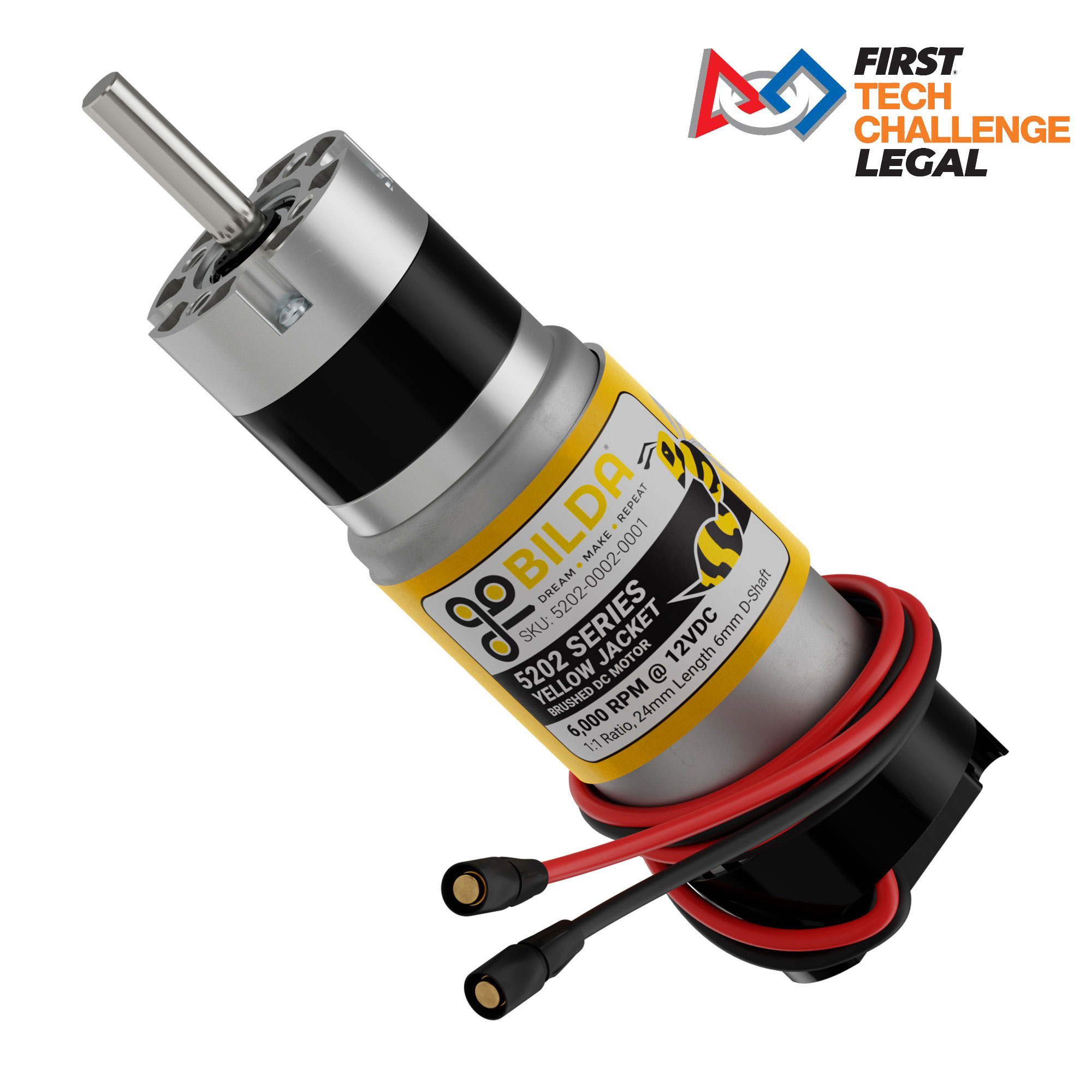 5202 Series Yellow Jacket Motor (1:1 Ratio, 24mm Length 6mm D