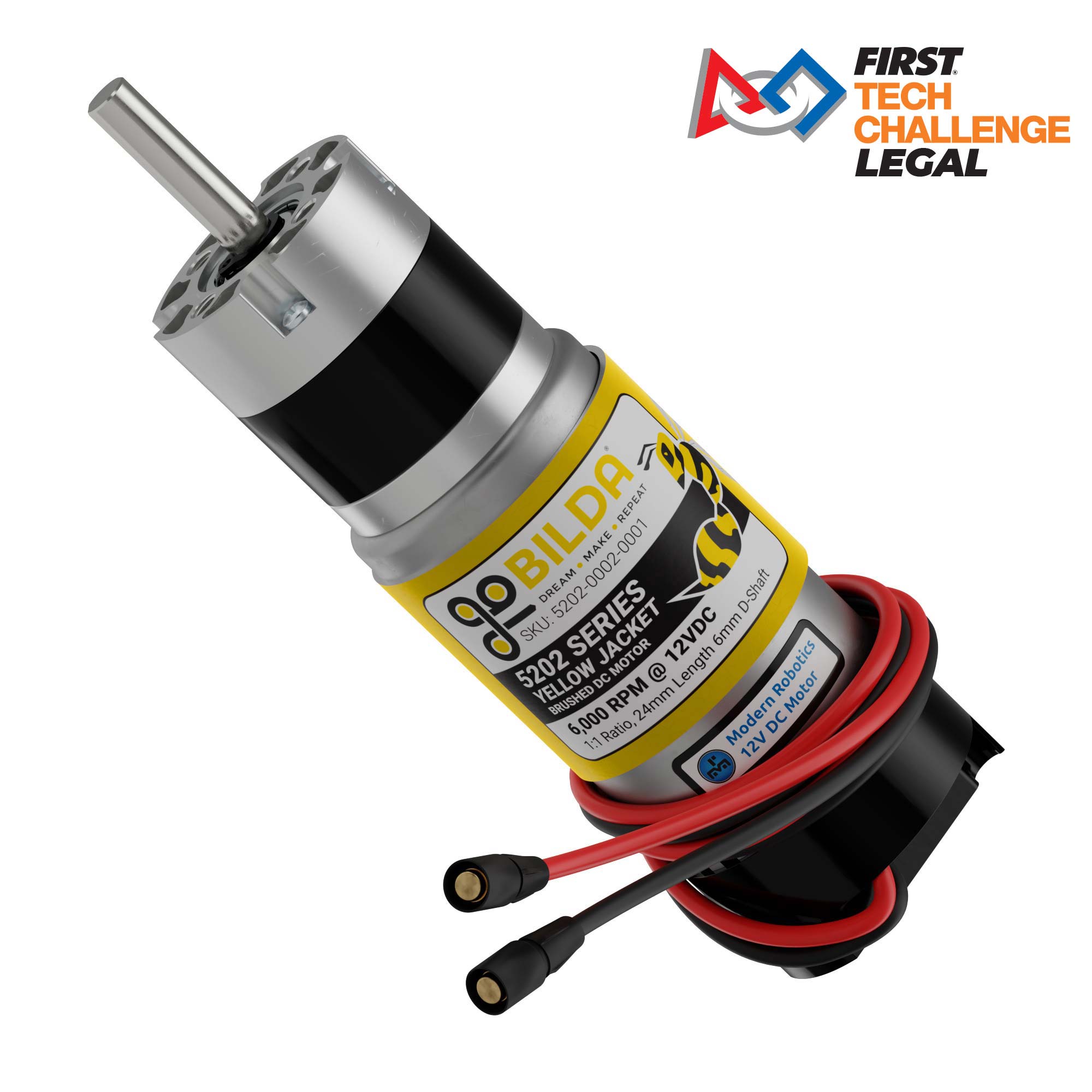 5202 Series Yellow Jacket Motor (1:1 Ratio, 24mm Length 6mm D