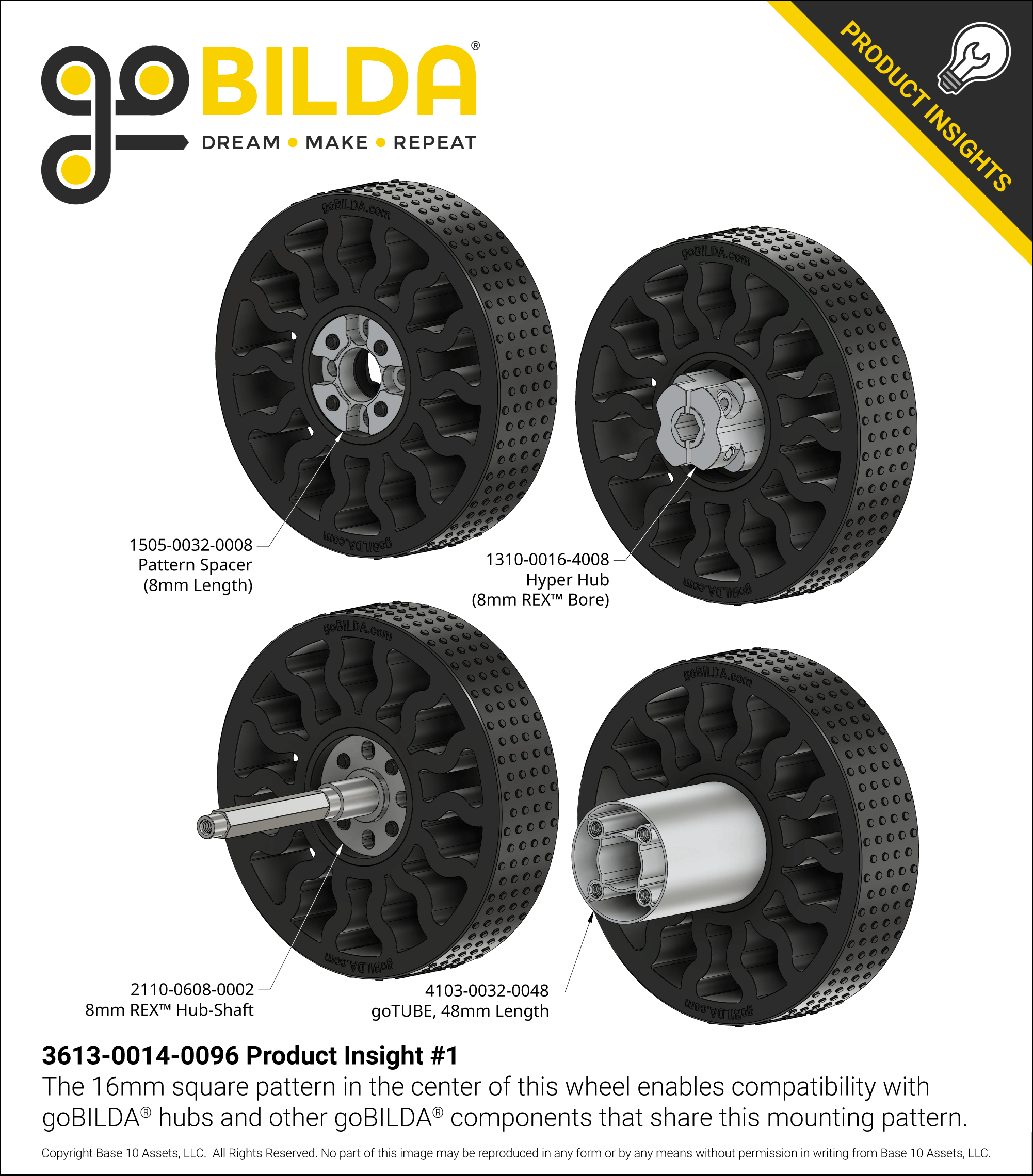 Golgo　羽釜 GripForce Gecko™ Wheel (14mm Bore, 96mm Diameter) - goBILDA®