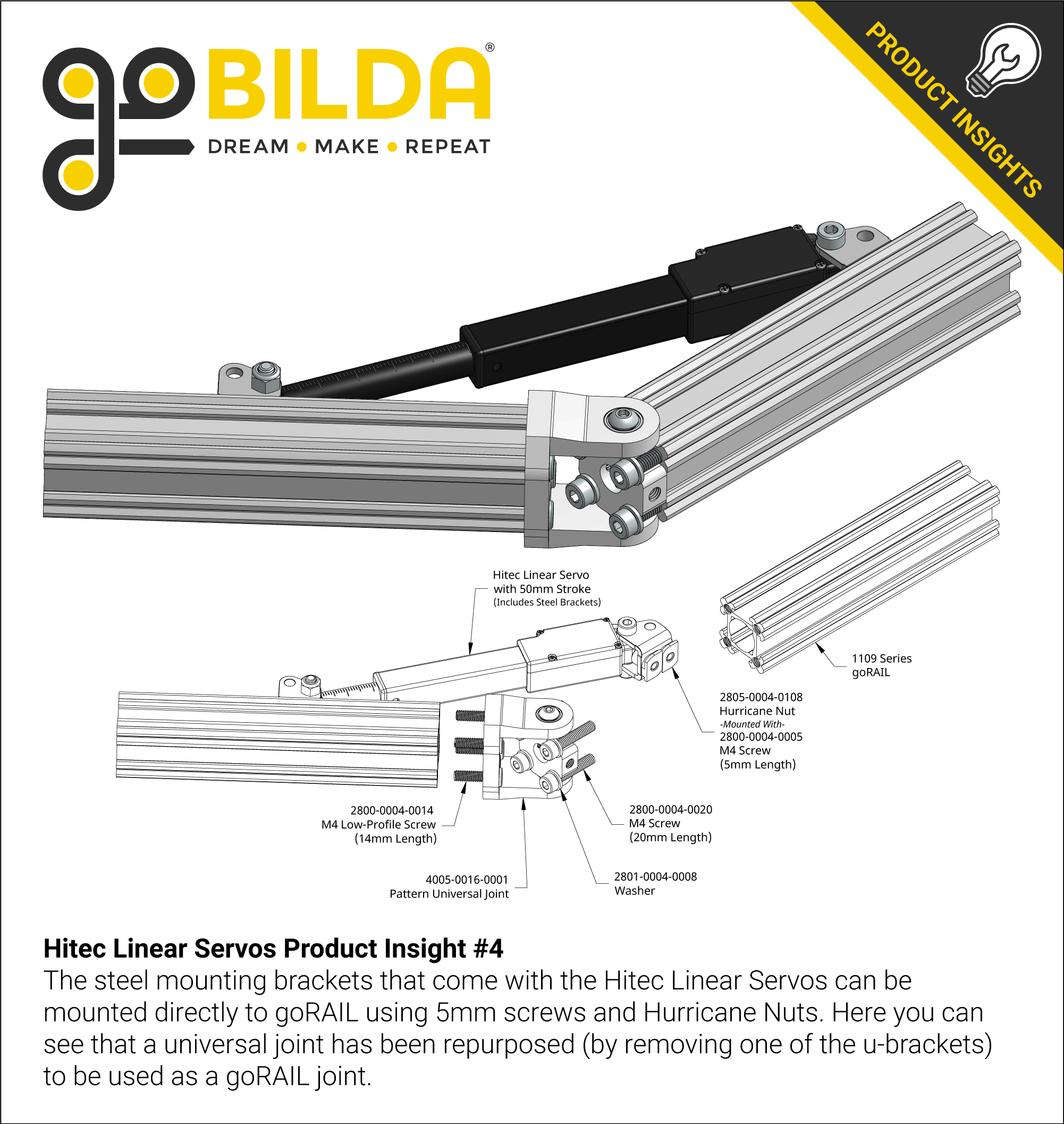 Hitec Linear Servo (30mm Stroke, 4.1mm/sec, 22.2kg Thrust) - goBILDA®