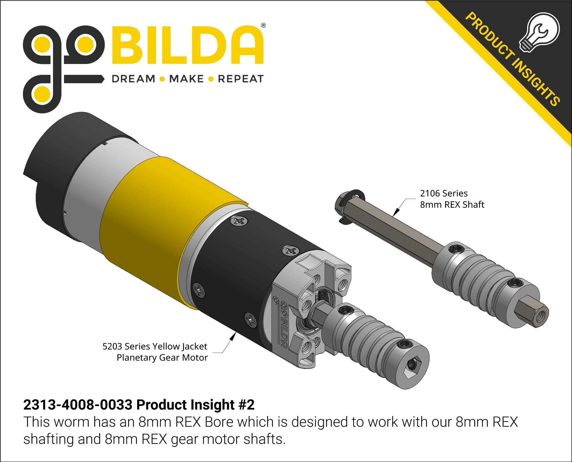 2313 Series Stainless Steel, MOD 1.25 Worm (8mm REX® Bore, 33mm