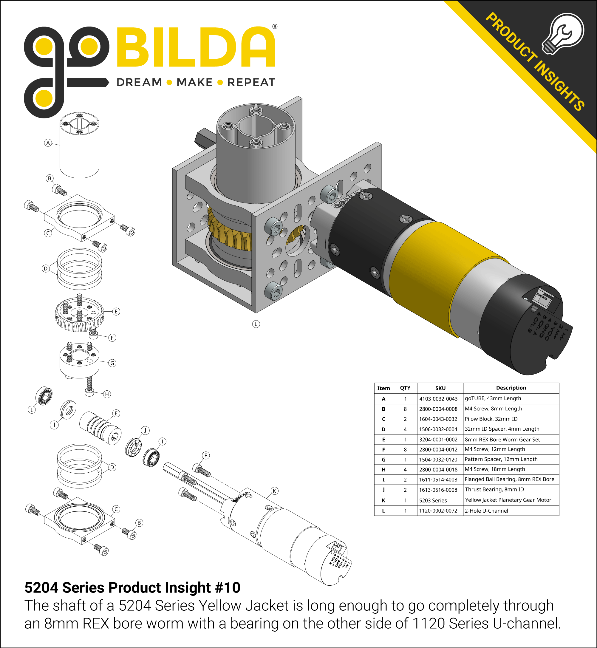 5204 Series Yellow Jacket Planetary Gear Motor (188:1 Ratio, 80mm