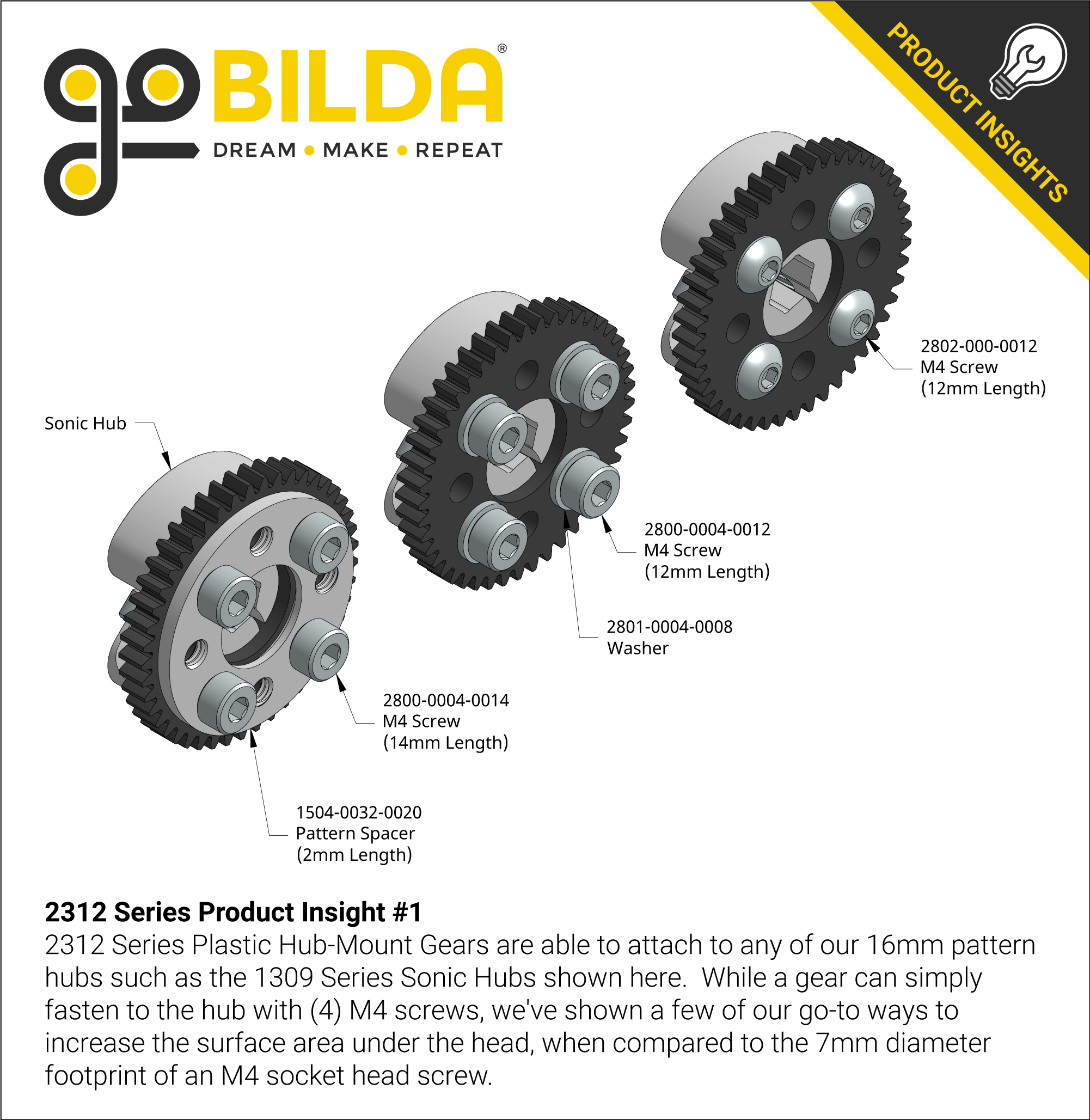 48 Tooth Hub-Mount Gear (MOD 0.8, 4mm Thick Acetal) - goBILDA®