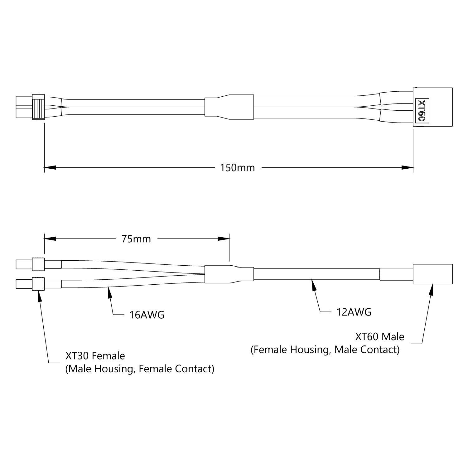 Be In Your Mind – 2 Cables Adaptadores XT60 A XT30 – Conectores De 14 AWG Y 50 Mm – Compatible Con Drones FPV, Baterías LiPo, ESC Y Cargadores – Kit De Adaptación RC