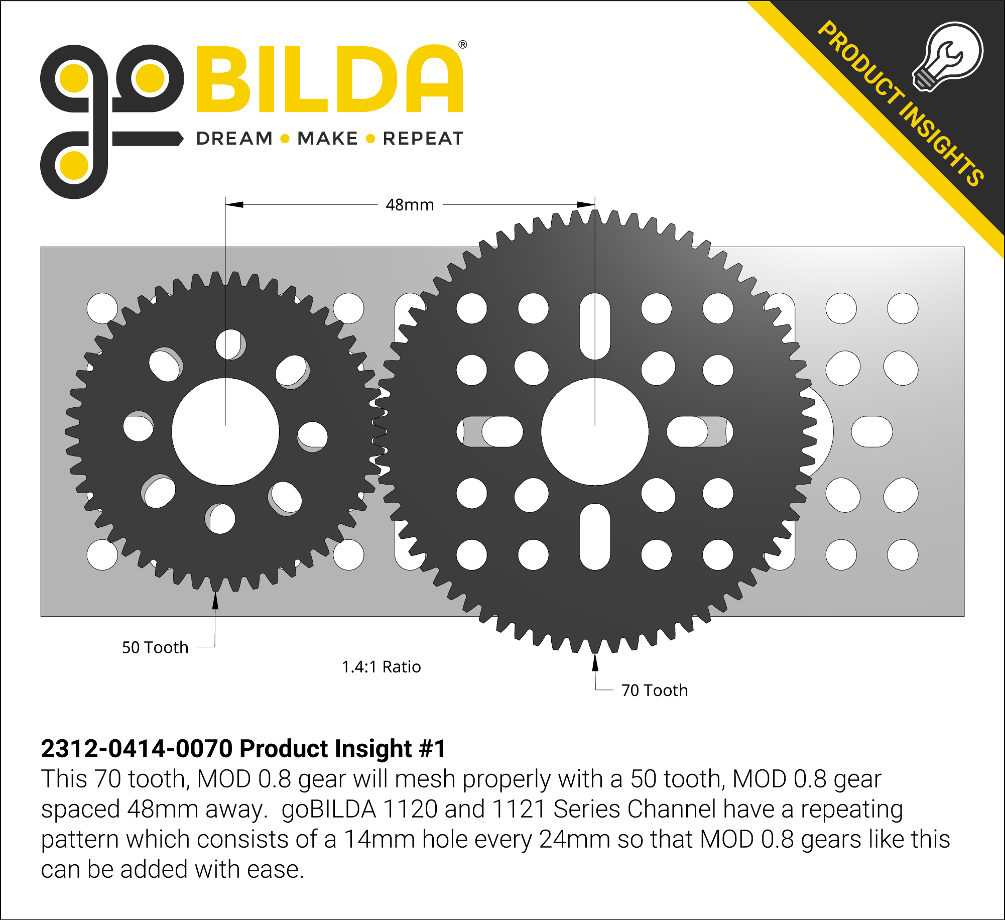 70 Tooth Hub-Mount Gear (MOD 0.8, 4mm Thick Acetal) - goBILDA®