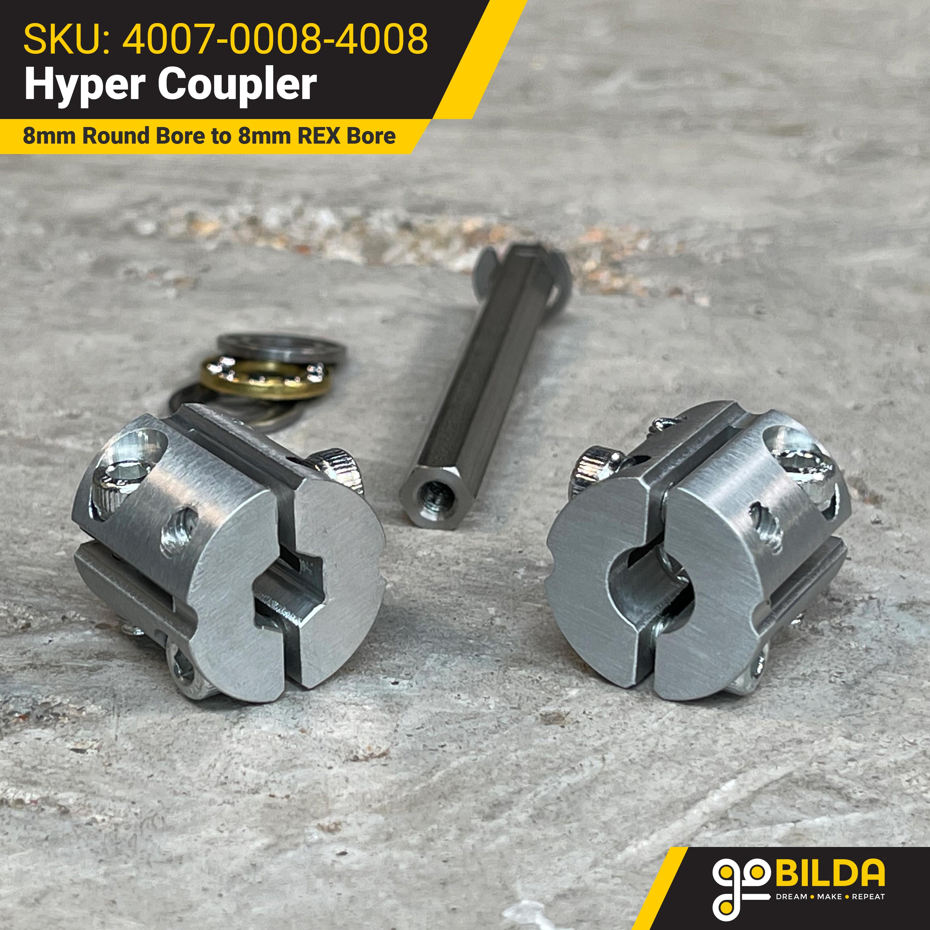 4007 Series Hyper Coupler (8mm Round Bore to 8mm REX® Bore) - goBILDA®