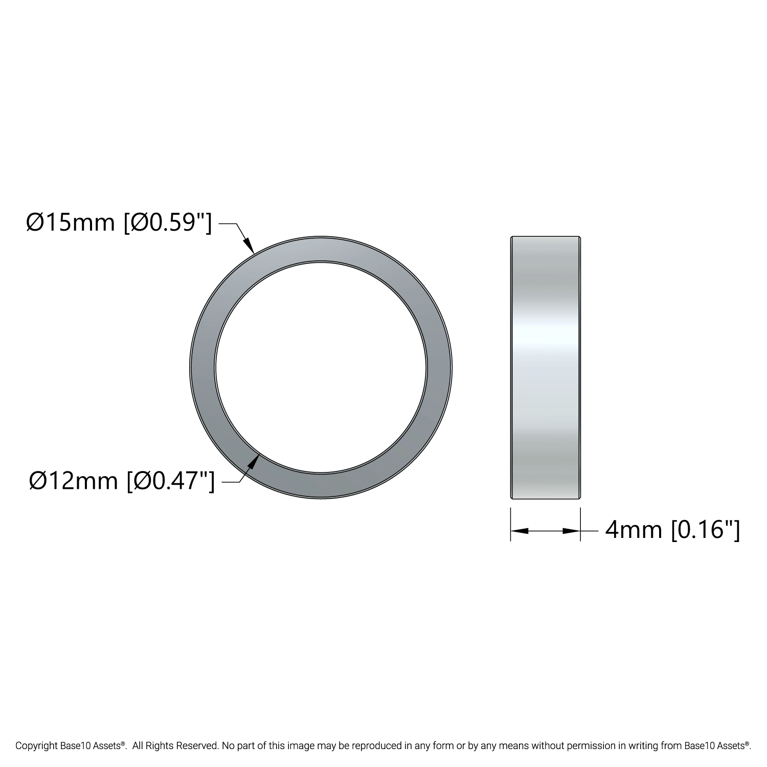 12mm ID Steel Spacer (15mm OD, 4mm Length) - 4 Pack - goBILDA®