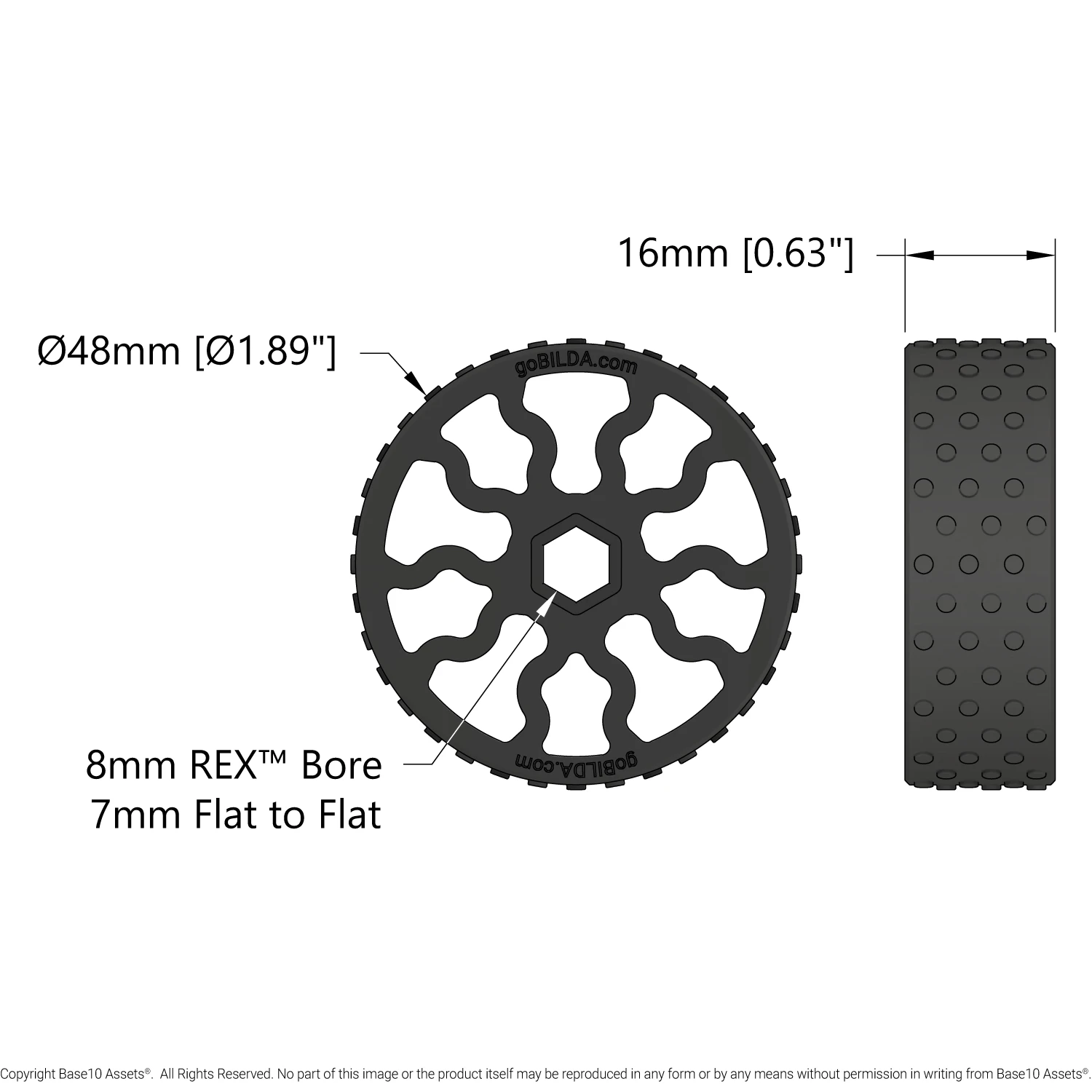 GripForce Gecko™ Wheel (8mm REX® Bore, 48mm Diameter)